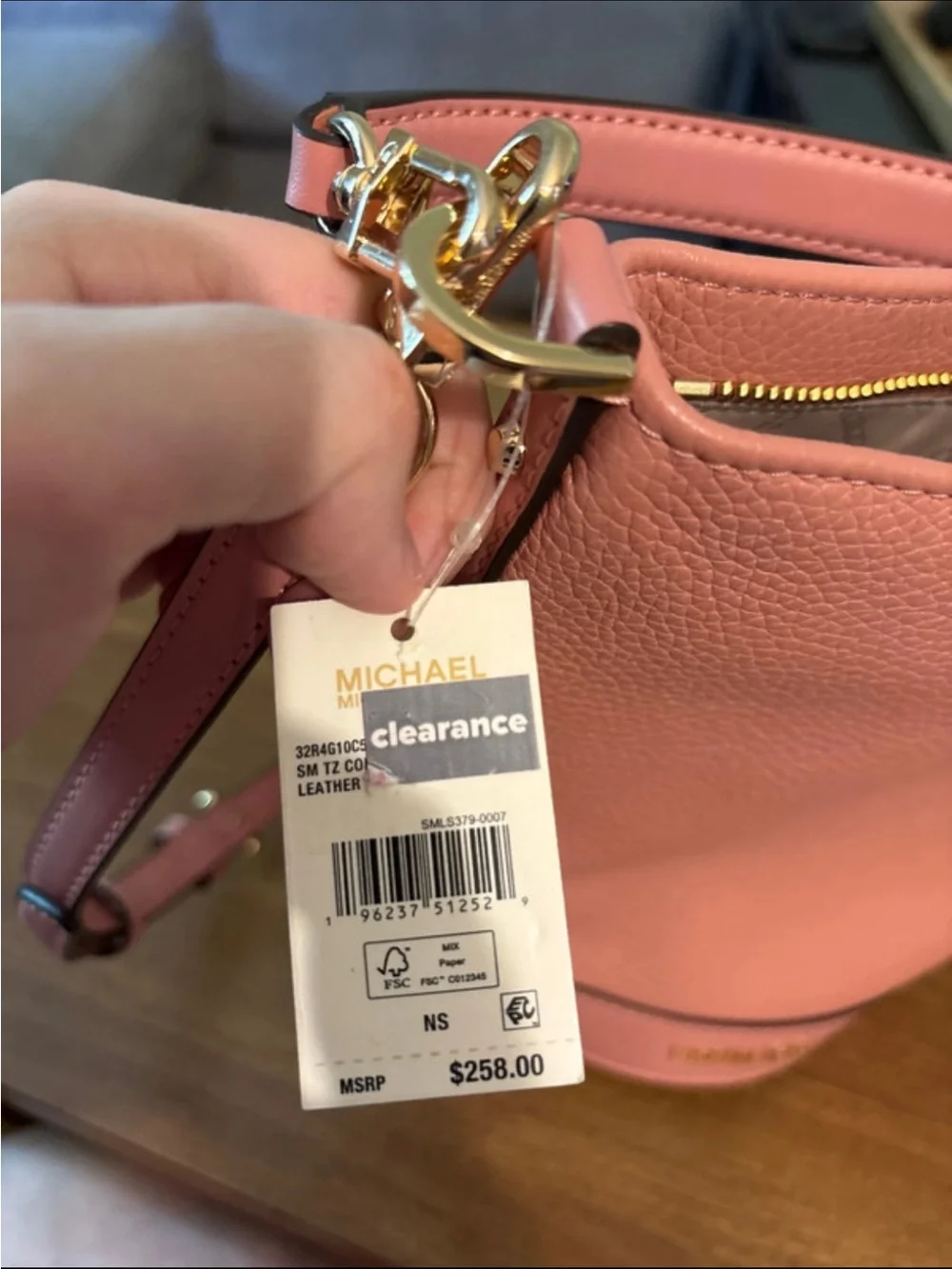 Michael Kors Rose Pink Leather Bucket Shoulder Bag with MK Charm